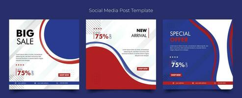 Social media post template with waving red white and blue background for store advertising design vector