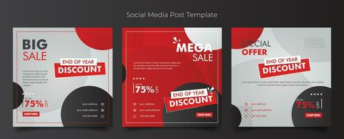 Social media post template in red white with circle background for product advertising design vector