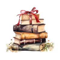 AI generated Pile of Books For Christmas Event. Watercolor Style. AI Generated png