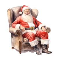 ai generiert Santa Sitzung auf Sofa zum Weihnachten Fall. Aquarell Stil. ai generiert png