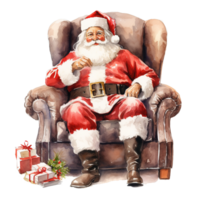 ai generiert Santa Sitzung auf Sofa zum Weihnachten Fall. Aquarell Stil. ai generiert png