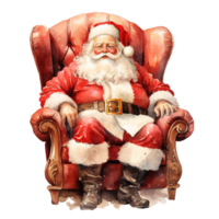 ai generiert Santa Sitzung auf Sofa zum Weihnachten Fall. Aquarell Stil. ai generiert png