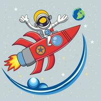 Cute astronaut flying with rocket in space illustration design vector