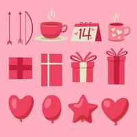 Set of items for valentine day in cartoon flat design style vector