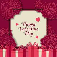 Valentine frame with empty space and flower decoration on red background vector