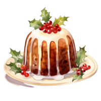 AI generated AI Generative Christmas panettone pudding. Pie with berries. Christmas traditional pastry. Birthday, holiday dessert. For cafes, restaurants, menus, greeting cards. png