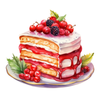 AI generated AI Generative Cake with berries, pie with cream, berries. Piece of cake. Sweet dessert, cake, sweet pastry for bakeries, cafes, restaurants. Watercolor style. png