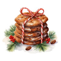 AI generated AI Generative Christmas holiday gingerbread cookies with cinnamon, with ribbon and bow. Christmas winter holiday homemade pastry, sweet cake. Watercolor style, for winter menu, cafeteria png