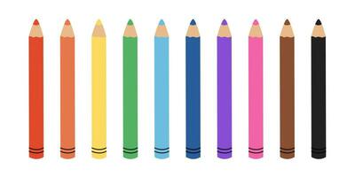 Set of colored pencils isolated on white background. Crayons in rainbow colors. Pencils for creativity. Vector flat illustration