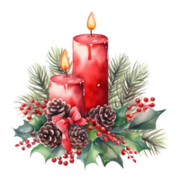 AI generated AI Generative Christmas wreath with candle and red Christmas red burning candles with fir tree, berries and winter holiday decoration. png