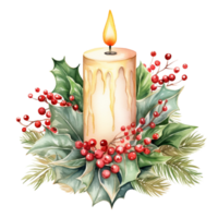 AI generated AI Generative Christmas wreath with candle and red Christmas red burning candles with fir tree, berries and winter holiday decoration. png