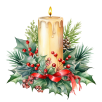 AI generated AI Generative Christmas wreath with candle and red Christmas red burning candles with fir tree, berries and winter holiday decoration. png