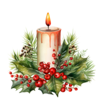 AI generated AI Generative Christmas wreath with candle and red Christmas red burning candles with fir tree, berries and winter holiday decoration. png