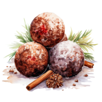 ai generado ai generativo Navidad pelotas con canela. Navidad tradicional Pastelería. cumpleaños, fiesta postre. para cafés, restaurantes, menús, saludo tarjetas acuarela estilo. png