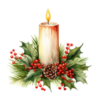 ai generato ai generativo Natale ghirlanda con candela e rosso Natale rosso ardente candele con abete albero, frutti di bosco e inverno vacanza decorazione. png