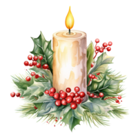 AI generated AI Generative Christmas wreath with candle and red Christmas red burning candles with fir tree, berries and winter holiday decoration. png