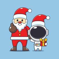 Cute astronaut with santa claus. Cute christmas cartoon character illustration. vector