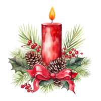 AI generated AI Generative Christmas wreath with candle and red Christmas red burning candles with fir tree, berries and winter holiday decoration. png