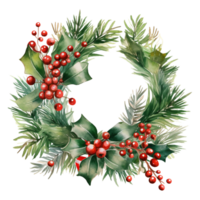 AI generated AI Generative Round frame for Christmas holiday decoration, greeting cards, gift tags, invitation. Christmas holly frame with mistletoe, cones, berries, needles, holly berry wreath. png