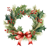 AI generated AI Generative Round frame for Christmas holiday decoration, greeting cards, gift tags, invitation. Christmas holly frame with mistletoe, cones, berries, needles, holly berry wreath. png