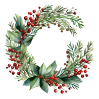 AI generated AI Generative Round frame for Christmas holiday decoration, greeting cards, gift tags, invitation. Christmas holly frame with mistletoe, cones, berries, needles, fir tree. png