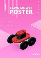 Poster with robot lawn mower for print and design. Vector illustration.
