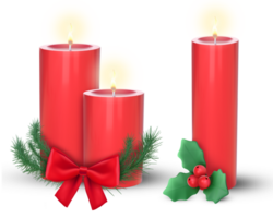 3D Rendering Christmas Red Candles With Red Bow And Christmas Mistletoe png