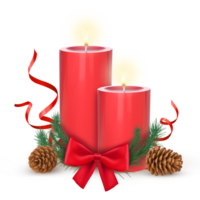 3D Rendering Red Christmas Candles With Red Bow And Christmas Mistletoe png