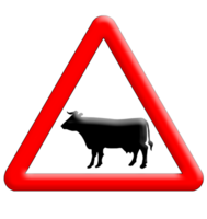 Cow crossing traffic sign isolated over transparent background png