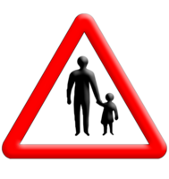 Children with parents crossing traffic sign isolated over transparent background png