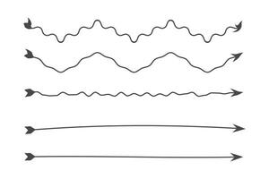 dibujado a mano nuevo flechas línea conjunto vector diseño con curvilíneo y ondulado en un blanco antecedentes.