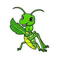 Cute grasshopper cartoon holding leaf vector