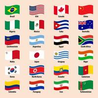 Collection of national waving flags of countries on a bright background vector