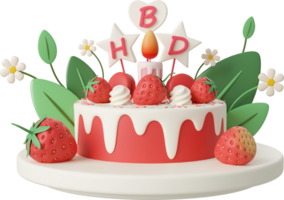 Birthday cake for celebration party, Happy Birthday, 3d illustration png