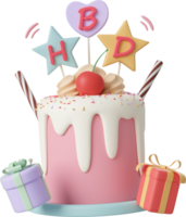 Birthday cake for celebration party, Happy Birthday, 3d illustration png