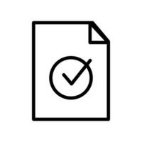 Vector line icon document serves as a mark of verification in the digital world. Checkmark symbol and completion of a business task. Important information for compliance purposes.