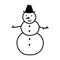 Hand drawn snowman isolated on while background. Flat design. Vector illustration in doodle style.