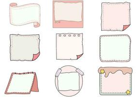 Paper note set.Blank notes with tape and stickers.Notebook collection with curled corners. Adhesive Note vector