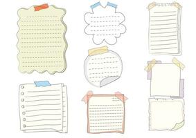 Paper note set.Blank notes with tape and stickers.Notebook collection with curled corners. Adhesive Note, vector