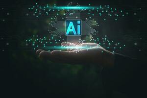Hand and circle network communication technology for openAI.Data in the global computer social.telecommunication,earth cryptocurrency,Metaverse. photo