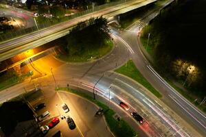Aerial View of British Motorways and Traffic at Night photo