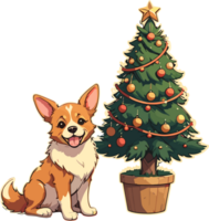 ai generiert Weihnachten Corgi Hund mit Weihnachten Baum png