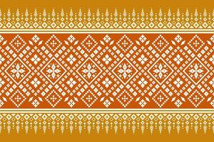 Orange vintages cross stitch traditional ethnic pattern paisley flower Ikat background abstract Aztec African Indonesian Indian seamless pattern for fabric print cloth dress carpet curtains and sarong vector