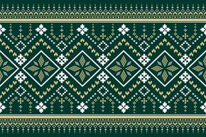 Green Cross stitch colorful geometric traditional ethnic pattern Ikat seamless pattern border abstract design for fabric print cloth dress carpet curtains and sarong Aztec African Indian Indonesian vector