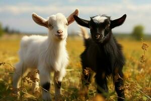 ai generado linda pequeño bebé cabra en el campo ai generado foto