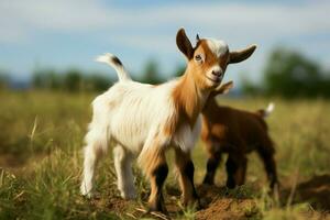 AI generated Cute Little baby goat in the field AI Generated photo