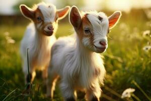 AI generated Cute Little baby goat in the field AI Generated photo