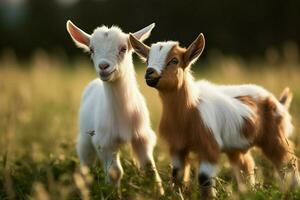 AI generated Cute Little baby goat in the field AI Generated photo