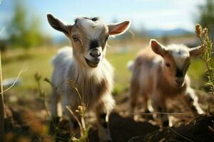 ai generado linda pequeño bebé cabra en el campo ai generado foto