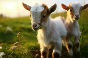 AI generated Cute Little baby goat in the field AI Generated photo